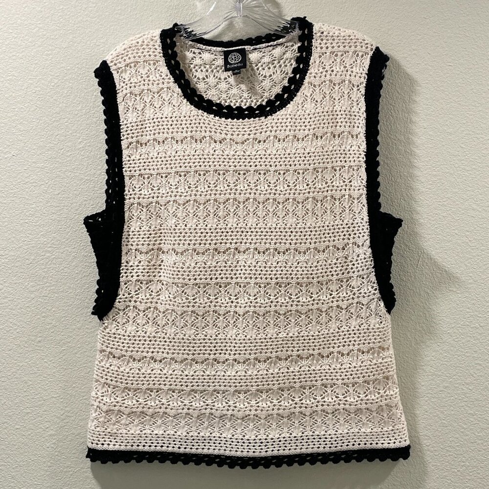 BOBEAU Sleeveless Crochet Top, Ivory/Black - M